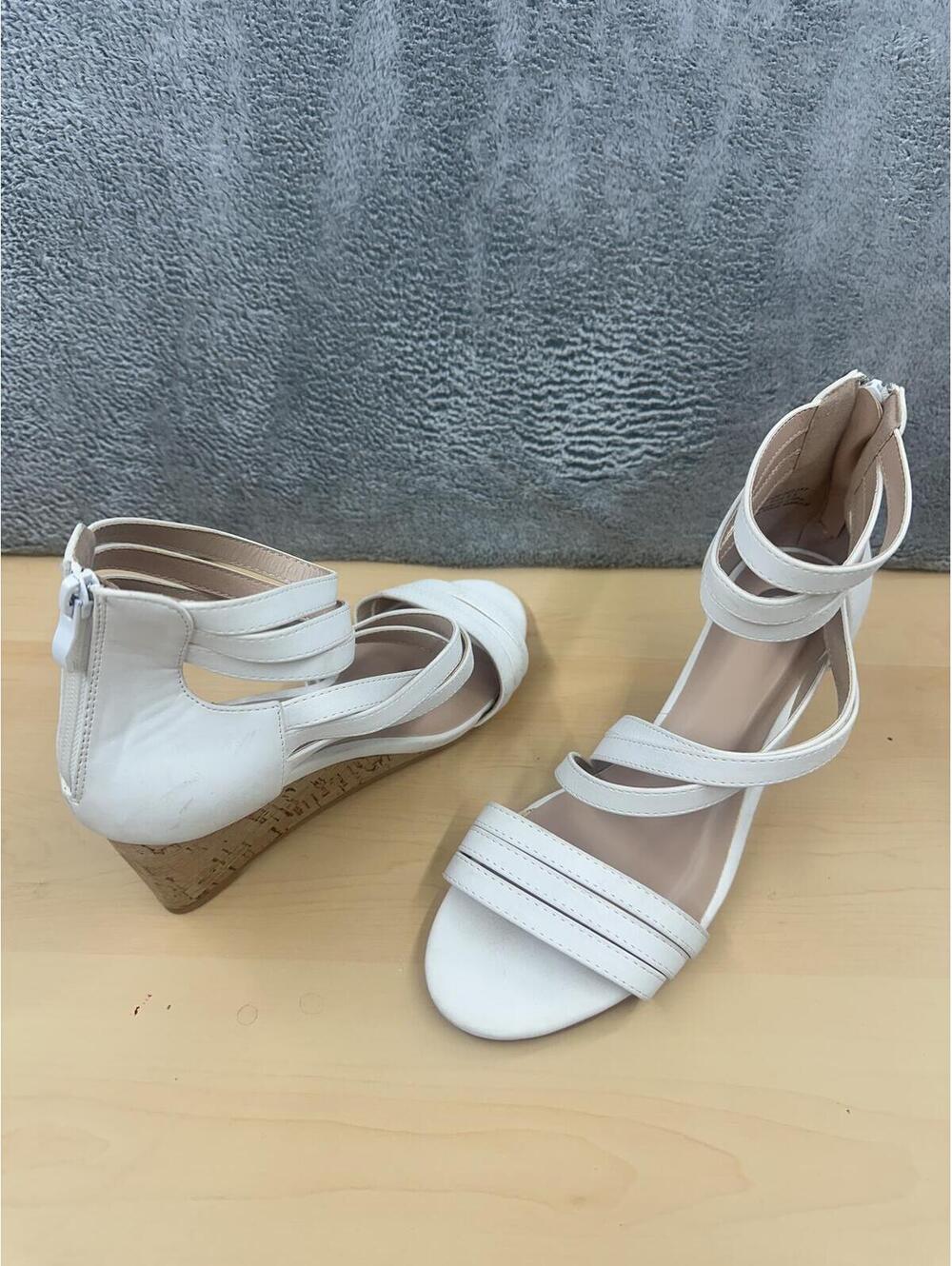 White Strappy Cork Wedge Sandals